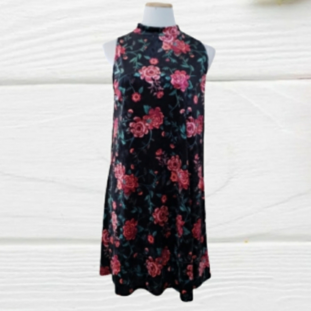 MUDD Velvet Floral Rose Black Pink Dress M/XL?